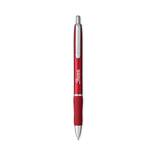 S-Gel Premium Metal Barrel Gel Pen, Retractable, Medium 0.7 mm, Black Ink, Red Barrel, 4/Pack-(SAN2154604)