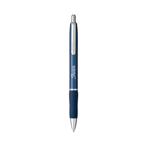 S-Gel Premium Metal Barrel Gel Pen, Retractable, Medium 0.7 mm, Black Ink, Blue Barrel, 4/Pack-(SAN2153654)