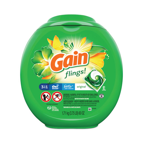 Flings Detergent Pods, Original, 81 Pods/Tub, 4 Tubs/Carton-(PGC91792)