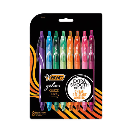 Gel-ocity Quick Dry Gel Pen, Retractable, Medium 0.7 mm, Assorted Ink and Barrel Colors, 8/Pack-(BICRGLCGAP81AST)