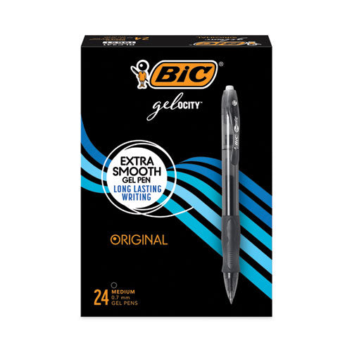 Gel-ocity Gel Pen Value Pack, Retractable, Medium 0.7 mm, Black Ink, Black Barrel, 24/Pack-(BICRLC241BK)