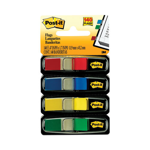 Small Page Flags in Dispensers, 0.5 x 1.75, Assorted Primary, 35/Color, 4 Dispensers/Pack-(MMM6834)