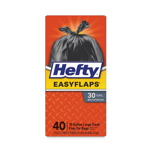 Easy Flaps Trash Bags, 30 gal, 1.05 mil, 30" x 33", Black, 40/Box-(RFPE27744)