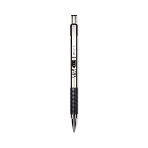 F-301 Ballpoint Pen, Retractable, Bold 1.6 mm, Black Ink, Stainless Steel/Black Barrel, 12/Pack-(ZEB27310)