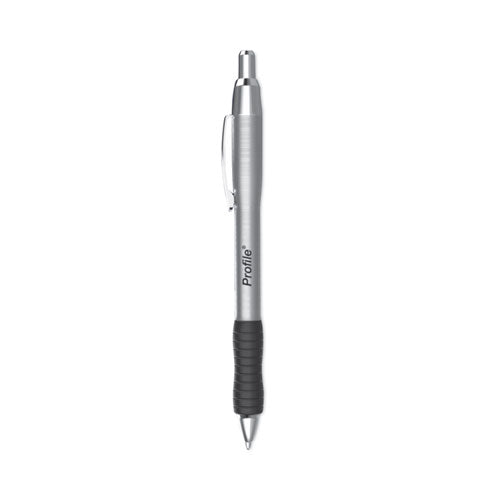 Profile Metal Ballpoint Pen, Retractable, Medium 1 mm, Black Ink, Silver Barrel, Dozen-(PAP2130514)