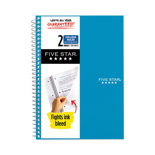 Wirebound Notebook with Two Pockets, 2-Subject, Medium/College Rule, Randomly Assorted Cover Color, (100) 9.5 x 6 Sheets-(MEA06180)