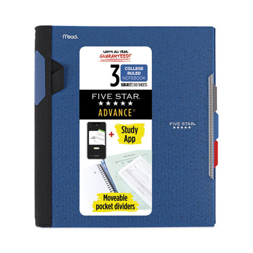 Advance Wirebound Notebook, Six Pockets, 3-Subject, Medium/College Rule, Randomly Assorted Cover Color, (150) 11 x 8.5 Sheets-(MEA06324)