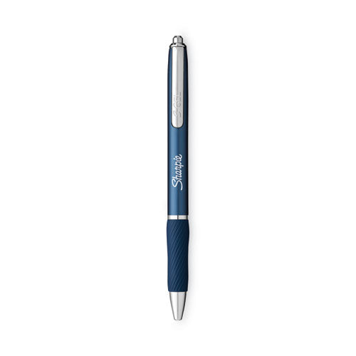 S-Gel Premium Metal Barrel Gel Pen, Retractable, Medium 0.7 mm, Black Ink, Midnight Blue Barrel, Dozen-(SAN2153653)