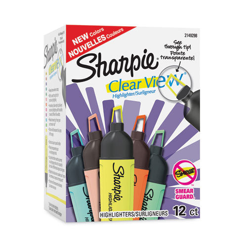 Clearview Tank-Style Highlighter, Assorted Ink Colors, Chisel Tip, Assorted Barrel Colors, 12/Pack-(SAN2149298)
