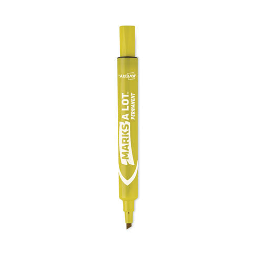 MARKS A LOT Large Desk-Style Permanent Marker, Broad Chisel Tip, Yellow, Dozen (8882)-(AVE08882)