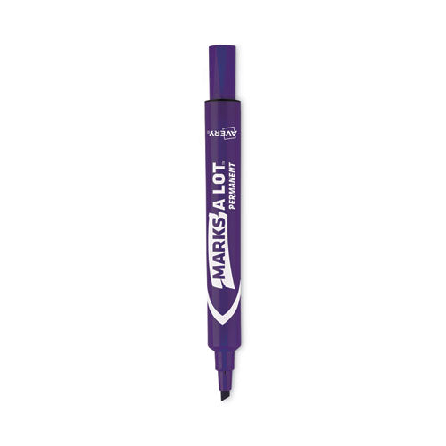 MARKS A LOT Large Desk-Style Permanent Marker, Broad Chisel Tip, Purple, Dozen (8884)-(AVE08884)
