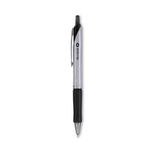 Acroball Pro Advanced Ink Ballpoint Pen, Retractable, Medium 1 mm, Black Ink, Silver Barrel, Dozen-(PIL31910)