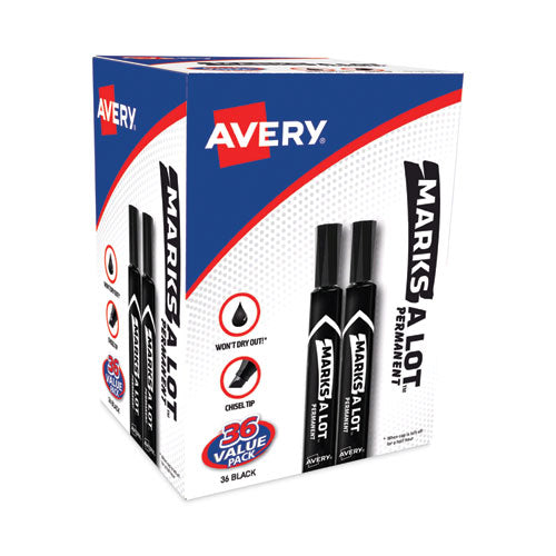 MARKS A LOT Large Desk-Style Permanent Marker Value Pack, Broad Chisel Tip, Black, 36/Pack (98206)-(AVE98206)