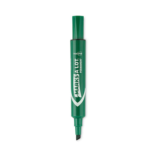 MARKS A LOT Regular Desk-Style Permanent Marker, Broad Chisel Tip, Green, Dozen (7885)-(AVE07885)