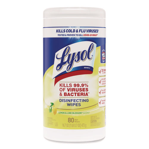 Disinfecting Wipes, 1-Ply, 7 x 7.25, Lemon and Lime Blossom, White, 80 Wipes/Canister-(RAC77182EA)