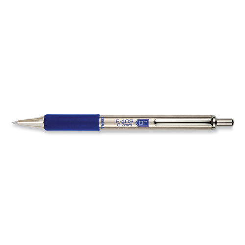 F-402 Ballpoint Pen, Retractable, Fine 0.7 mm, Blue Ink, Stainless Steel/Blue Barrel-(ZEB29220)