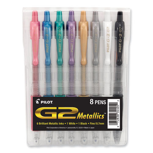 G2 Metallics Gel Pen, Retractable, Fine 0.7 mm, Assorted Ink and Barrel Colors, 8/Pack-(PIL34405)