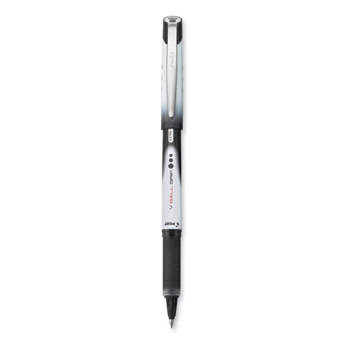 VBall Grip Liquid Ink Roller Ball Pen, Stick, Extra-Fine 0.5 mm, Black Ink, Black/White Barrel, Dozen-(PIL35470)