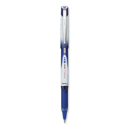 VBall Grip Liquid Ink Roller Ball Pen, Stick, Extra-Fine 0.5 mm, Blue Ink, Blue/White Barrel, Dozen-(PIL35471)