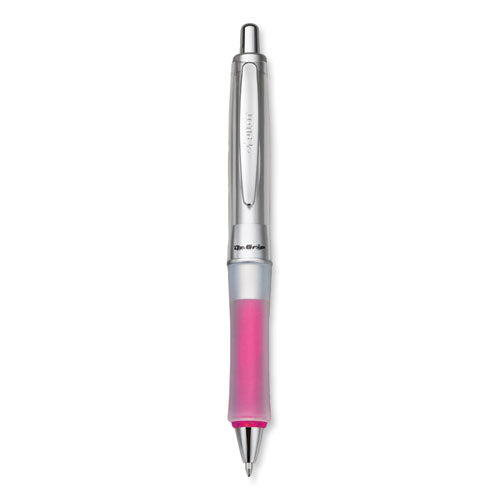 Dr. Grip Center of Gravity Ballpoint Pen, Retractable, Medium 1 mm, Black Ink, Silver/Pink Grip Barrel-(PIL36182)