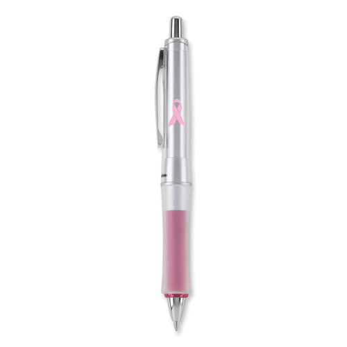 Dr. Grip Center of Gravity Breast Cancer Awareness Ballpoint Pen, Retractable, Medium 1mm, Black Ink, Silver/Pink Barrel-(PIL36192)