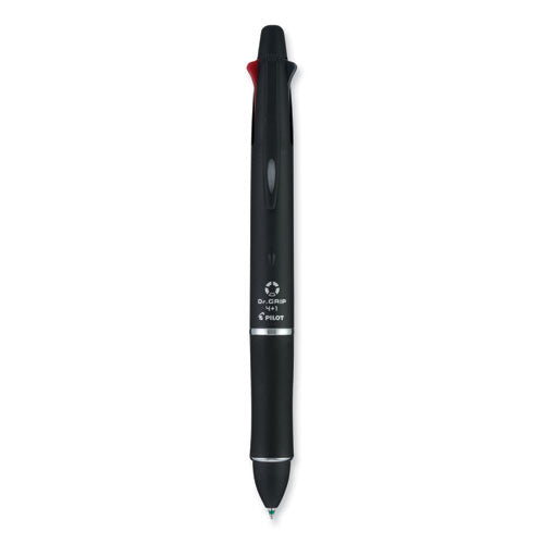 Dr. Grip 4 + 1 Multi-Color Ballpoint Pen/Pencil, Retractable, 0.7 mm Pen/0.5mm Pencil, Black/Blue/Green/Red Ink, Black Barrel-(PIL36220)