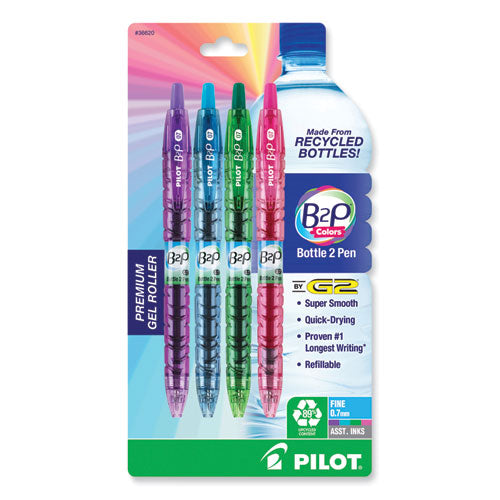 B2P Bottle-2-Pen Recycled Gel Pen, Retractable, Fine 0.7 mm, Assorted Ink and Barrel Colors, 4/Pack-(PIL36620)