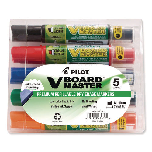 BeGreen V Board Master Dry Erase Marker, Medium Chisel Tip, Assorted Colors, 5/Pack-(PIL43917)