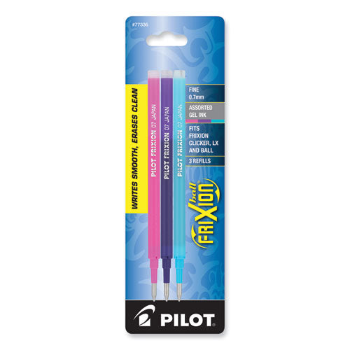 Refill for Pilot FriXion Erasable, FriXion Ball, FriXion Clicker and FriXion LX Gel Ink Pens, Fine Tip, Assorted Ink, 3/Pack-(PIL77336)