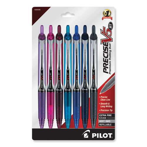 Precise V5RT Roller Ball Pen, Retractable, Extra-Fine 0.5 mm, Assorted Ink and Barrel Colors, 7/Pack-(PIL26095)
