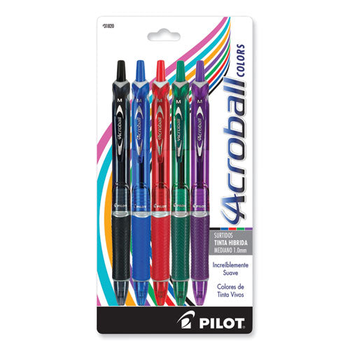 Acroball Colors Advanced Ink Ballpoint Pen, Retractable, Medium 1 mm, Assorted Ink and Barrel Colors, 5/Pack-(PIL31820)