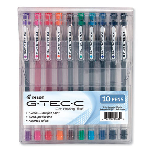 G-TEC-C Ultra Gel Pen with Convenience Pouch, Stick, Extra-Fine 0.4 mm, Assorted Ink Colors, Clear Barrel, 10/Pack-(PIL35484)