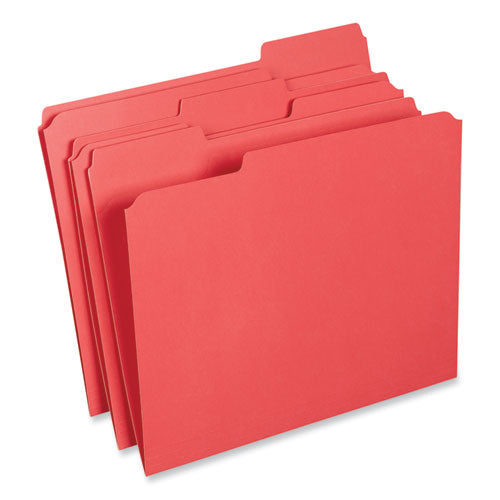 Reinforced Top-Tab File Folders, 1/3-Cut Tabs: Assorted, Letter Size, 1" Expansion, Red, 100/Box-(UNV16163)
