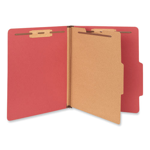 Bright Colored Pressboard Classification Folders, 2" Expansion, 1 Divider, 4 Fasteners, Letter Size, Ruby Red, 10/Box-(UNV10203)