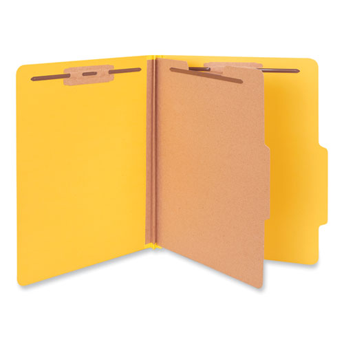 Bright Colored Pressboard Classification Folders, 2" Expansion, 1 Divider, 4 Fasteners, Letter Size, Yellow Exterior, 10/Box-(UNV10204)