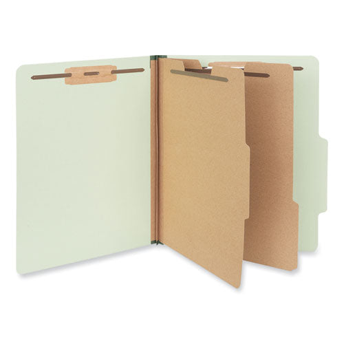 Six-Section Pressboard Classification Folders, 2" Expansion, 2 Dividers, 6 Fasteners, Letter Size, Green Exterior, 10/Box-(UNV10271)