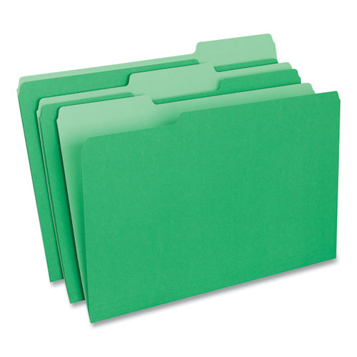 Deluxe Colored Top Tab File Folders, 1/3-Cut Tabs: Assorted, Legal Size, Bright Green/Light Green, 100/Box-(UNV10522)