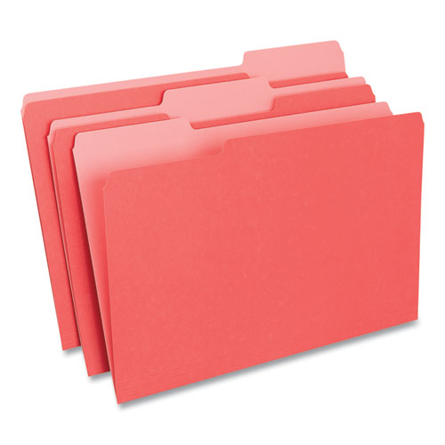 Deluxe Colored Top Tab File Folders, 1/3-Cut Tabs: Assorted, Legal Size, Red/Light Red, 100/Box-(UNV10523)