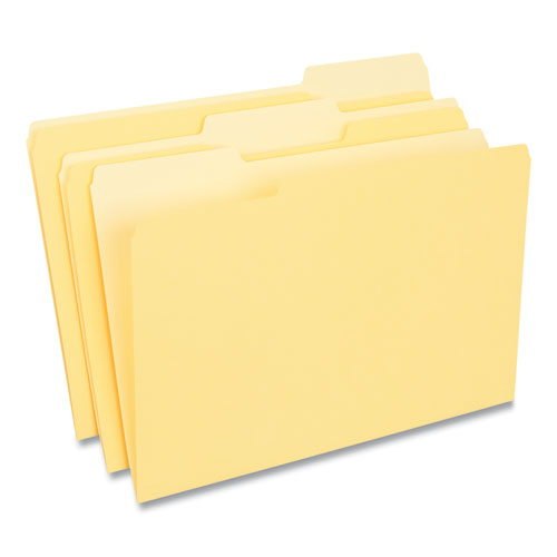 Deluxe Colored Top Tab File Folders, 1/3-Cut Tabs: Assorted, Legal Size, Yellow/Light Yellow, 100/Box-(UNV10524)