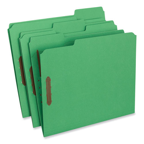 Deluxe Reinforced Top Tab Fastener Folders, 0.75" Expansion, 2 Fasteners, Letter Size, Green Exterior, 50/Box-(UNV13522)
