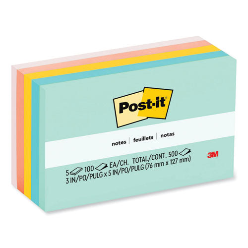 Original Pads in Beachside Cafe Collection Colors, 3" x 5", 100 Sheets/Pad, 5 Pads/Pack-(MMM655AST)
