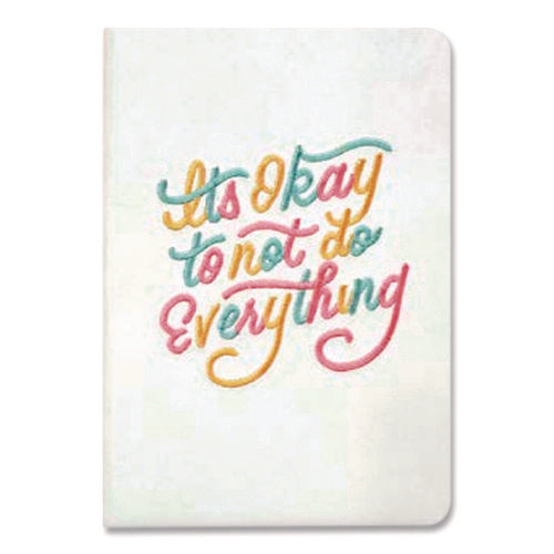 Embroidered Vegan-Suede Layflat Hardbound Journal, Medium/College Rule, White Cover, (144) Sheets-(DNKAHBC839L)