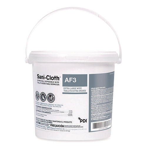 Sani-Cloth AF3 Germicidal Disposable Wipes, Extra-Large, 1-Ply, 7.5 x 15, Unscented, White, 160 Wipes/Pail, 2 Pails/Carton-(PDIP1450P)