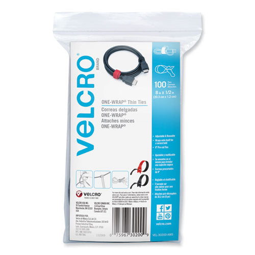 ONE-WRAP Ties and Straps, 0.5" x 8", BlackRed, 100/Pack-(VEK30200)