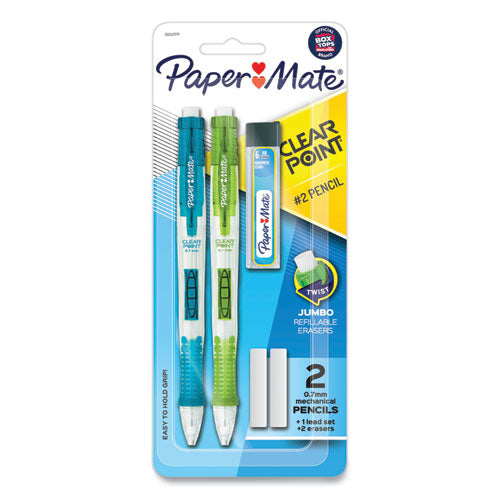 Clear Point Mechanical Pencil, 0.7 mm, HB (#2.5), Black Lead, Randomly Assorted Barrel Colors, 2/Pack-(PAP56047PP)