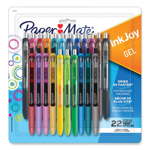 InkJoy Gel Pen, Retractable, Medium 0.7 mm, Assorted Ink and Barrel Colors, 22/Pack-(PAP2062225)