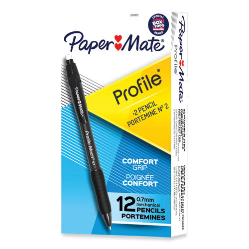 Profile Mechanical Pencils, 0.7 mm, HB (#2), Black Lead, Black Barrel, Dozen-(PAP2101972)