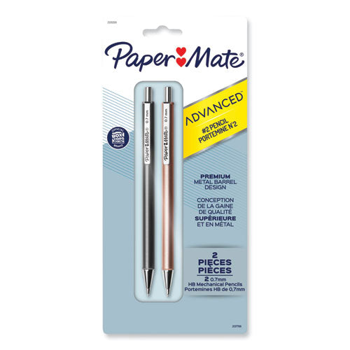 Advanced Mechanical Pencils, 0.7 mm, HB (#2), Black Lead, Gun Metal Gray Rose Gold Barrel, 2/Pack-(PAP2128209)