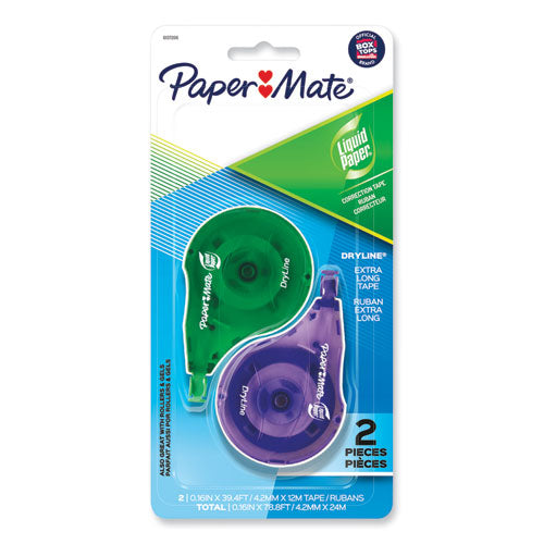 DryLine Correction Tape, Non-Refillable, Green/Purple Applicators, 0.17" x 472", 2/Pack-(PAP6137206)