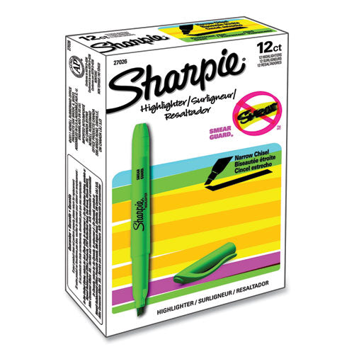 Pocket Style Highlighters, Fluorescent Green Ink, Chisel Tip, Green Barrel, Dozen-(SAN27026)